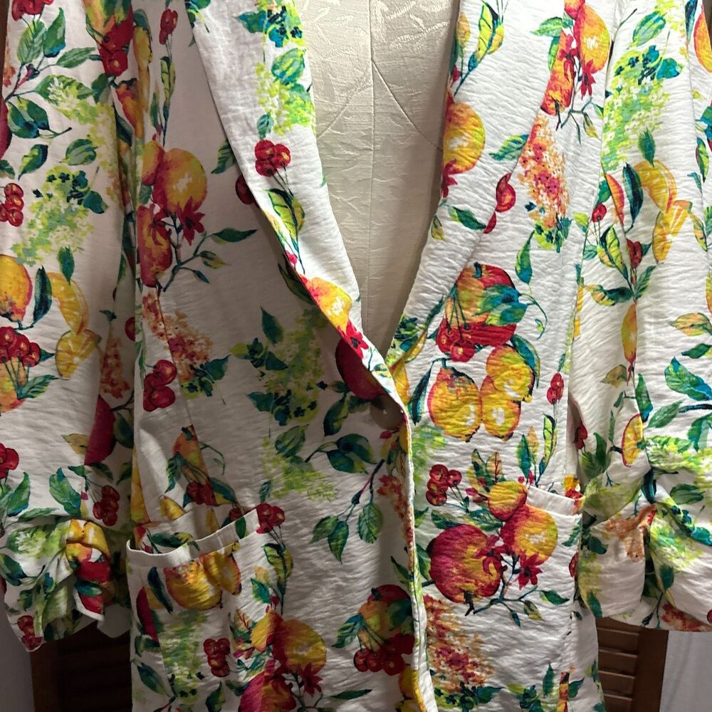 LC Lauren Conrad Ruched Sleeve Blazer Jacket Summer Novelty Print Plus Size XXL - Picture 8 of 16